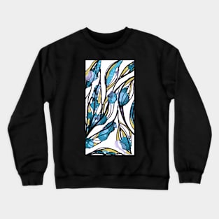 Abstract Botanical Leaves Teal Mustard Black Crewneck Sweatshirt